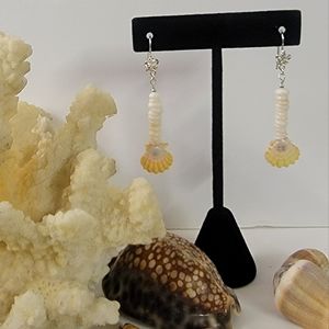 SS 925 Hawaiian Yellow Sunrise Shell, North Shore Oahu Puka & Plumeria Earrings